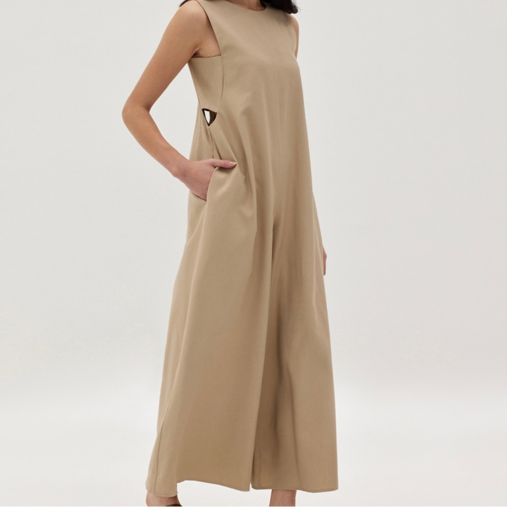 LoveBonito - Tan Wide-Leg Jumpsuit with Side Cutouts, NWT